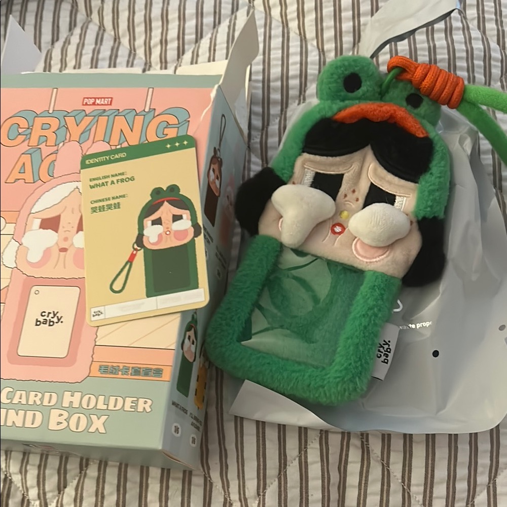 Popmart crying again Card Holder what a frog gently used